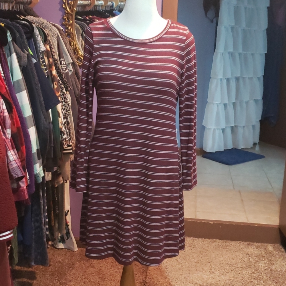 Burgundy & White Striped Dress XL